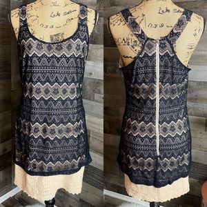 Sequin Hearts lace and crochet layered dress